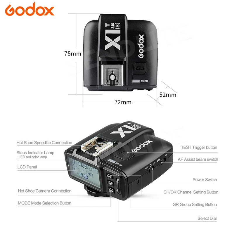 Godox X1T-S TTL Trigger 1/8000s 2.4G Wireless Transmitter for Sony Alpha A6000 A6500 A6300 A58 A7SII A37 Cameras with MI Shoe