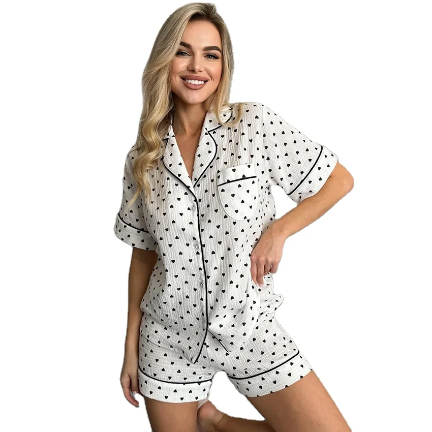Хит продаж модные женские пижамы новые хлопковые летние тонкие шорты с коротким рукавом и брюки домашняя одежда из двух частей