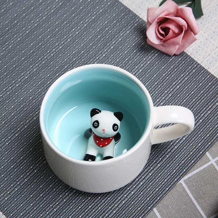 New product creative animal handle ceramic mug embossed ceramic coffee cups with animals shapes