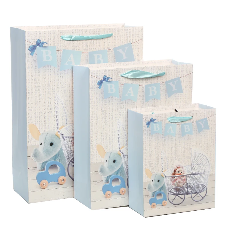 2024 Baby Kids Birthday Party Boy Girl Cartoon Paper Candy Sweet Favor Gift Packaging Bag with ribbon Handle
