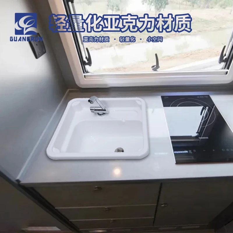 mini acrylic white sink RV motorhomes caravan  plastic kitchen  Built-in Foldable Bathroom Sink with  cover  GR-Y009B