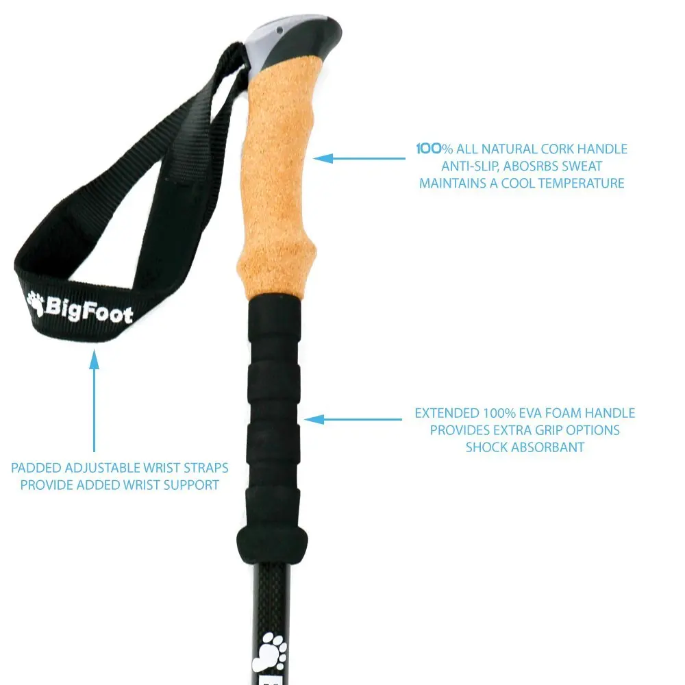 Trekking Poles, Collapsible, Shock-Absorbent, 100% Carbon Fiber Hiking Sticks with Natural Cork Grips,CZX-242 Trekking Stick