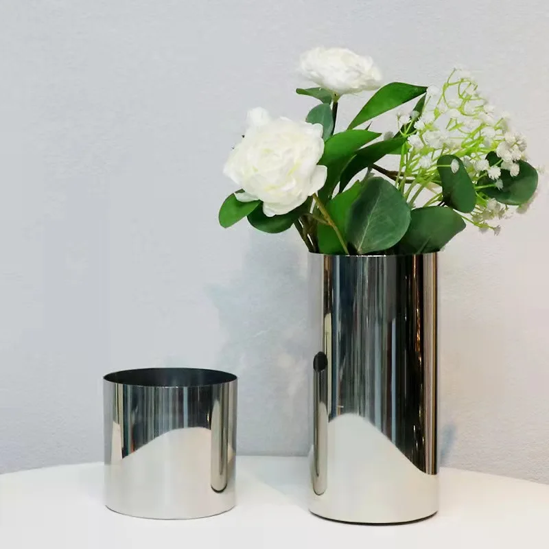 Home decor luxury metal vases silver stainless steel vase interior decoration for living room