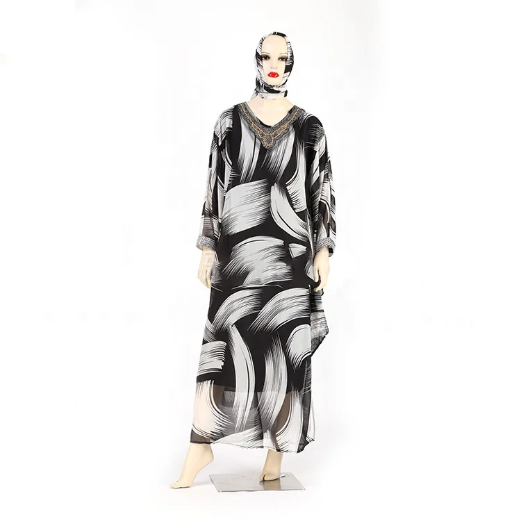 Original design cross boarder fashion African ethnic style large size suit lady long dress with headscarf