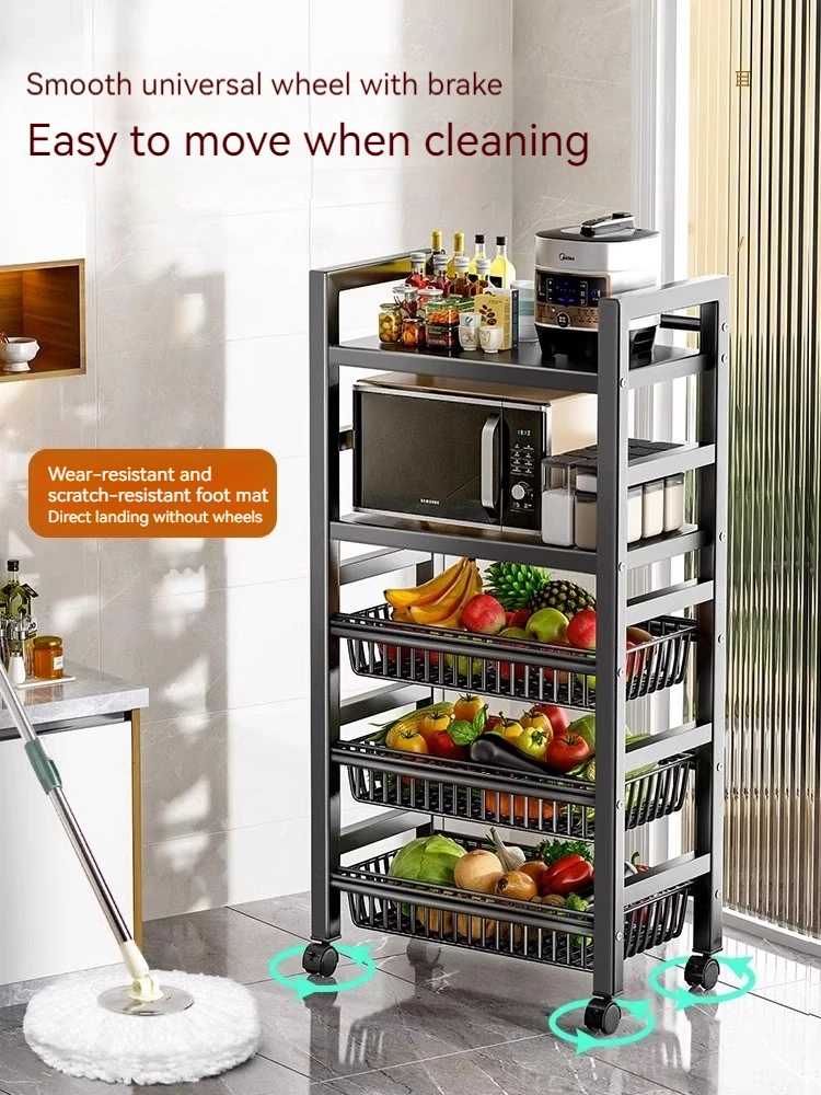 Kitchen rack floor multi-layer movable household vegetable basket storage storage shelf supplies