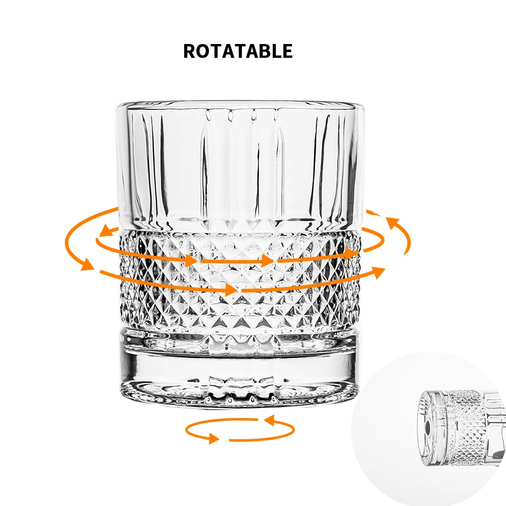 Free Sample Old Fashioned Crystal Whiskey Glasses Luxury Lead-Free Rotate Tumbler Whiskey Glass