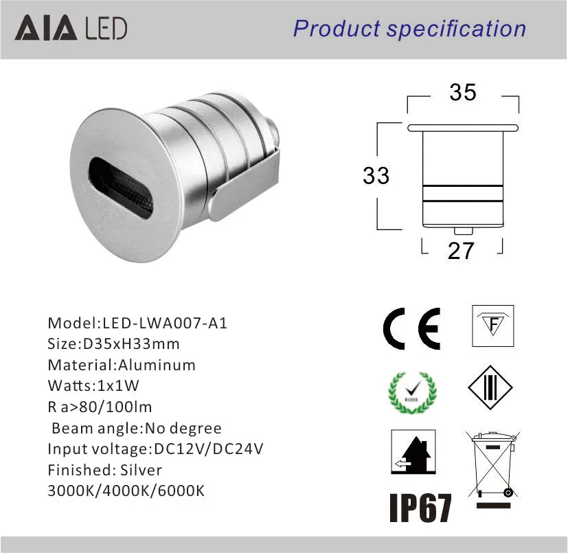 IP67 DC12V водонепроницаемый алюминиевый открытый 1 Вт Светодиодный свет шаг Внешний led лестница