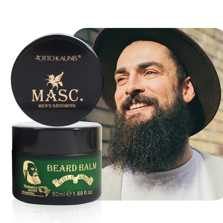 OEM Organic Vegan Strengthen Soften Beard Wax Mustaches Men Beard Balm  Beard Growth Balm With Shea Butter
