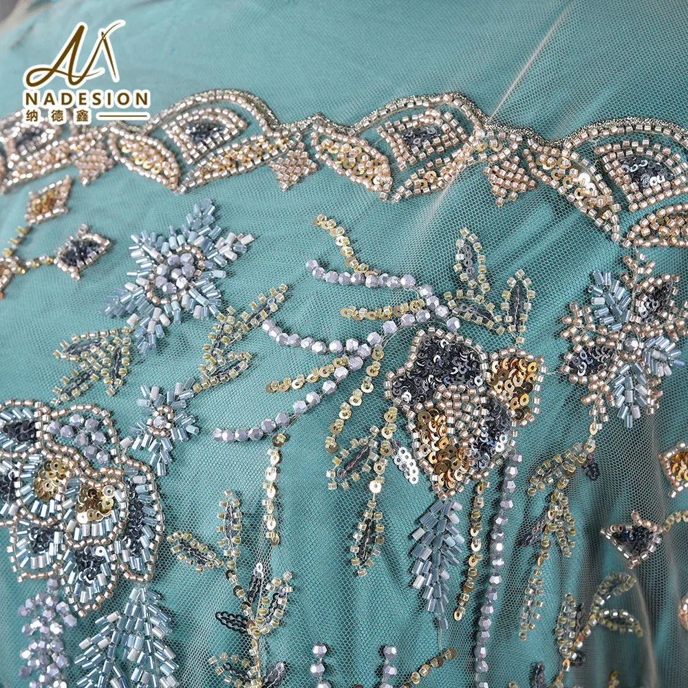 New Design Beaded Net Lace Wedding Dress Colorful Pearls Beaded Embroidered Lace Fabric For Women Party Dress