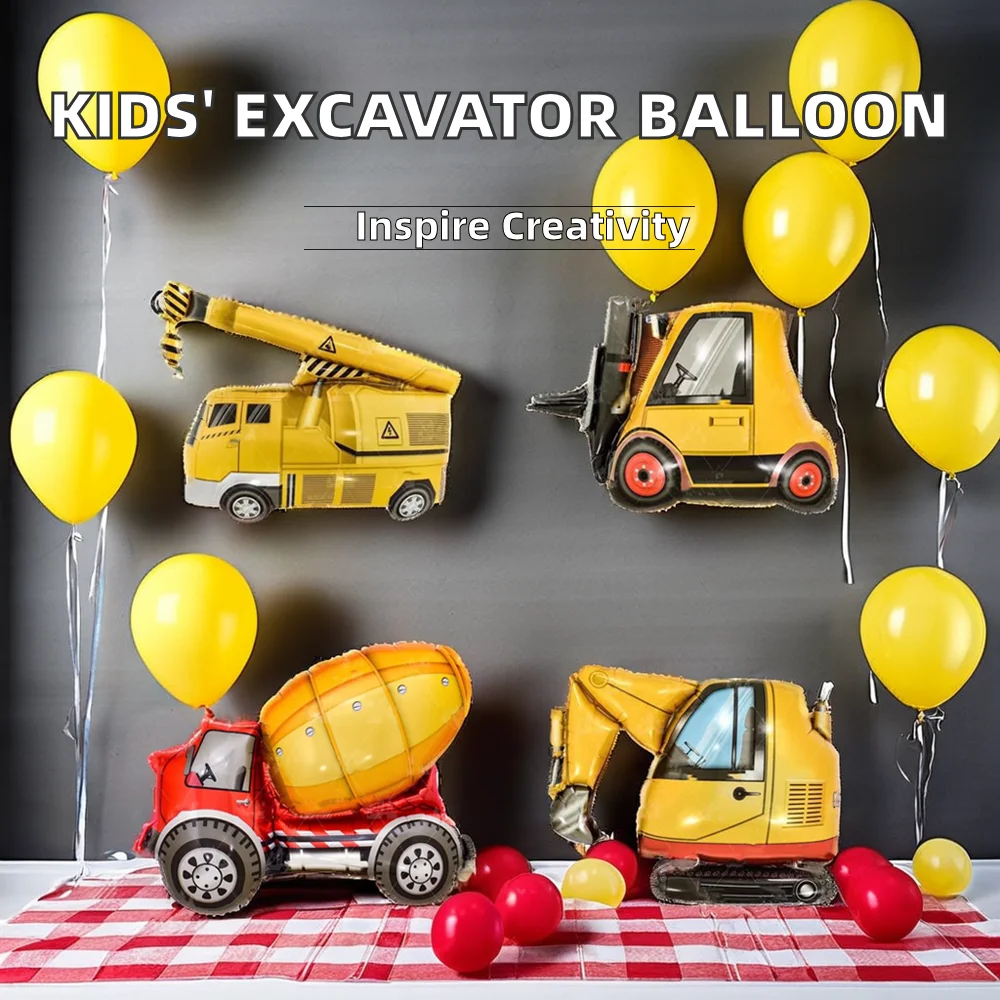 Crane Excavator Foil Balloon Kids Toy Birthday Party Decoration Mobile Machinery Shop Series for Christmas and Halloween