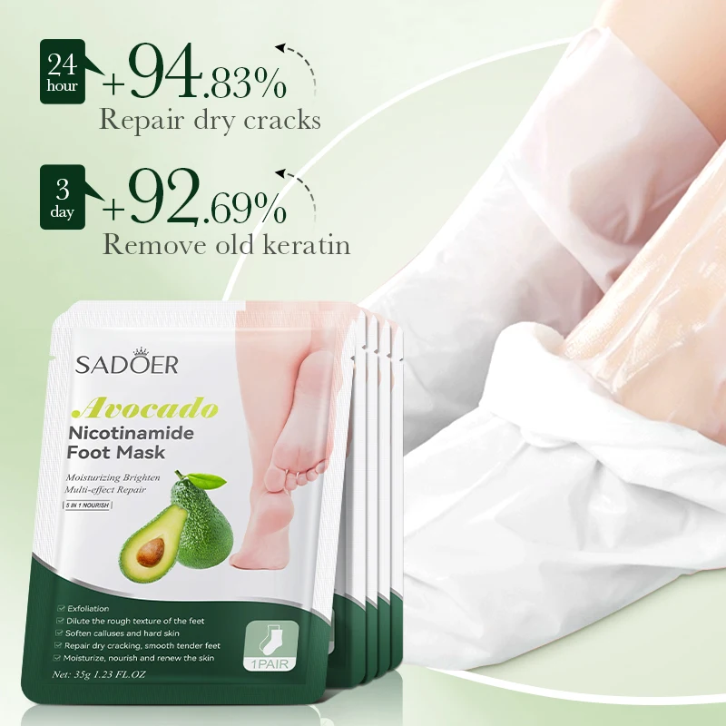 SADOER Winter Foot Care Exfoliating Whitening Foot Peeling Hand Mask Avocado Strawberry Honey Peach Moisturizing OEM ODM Supply