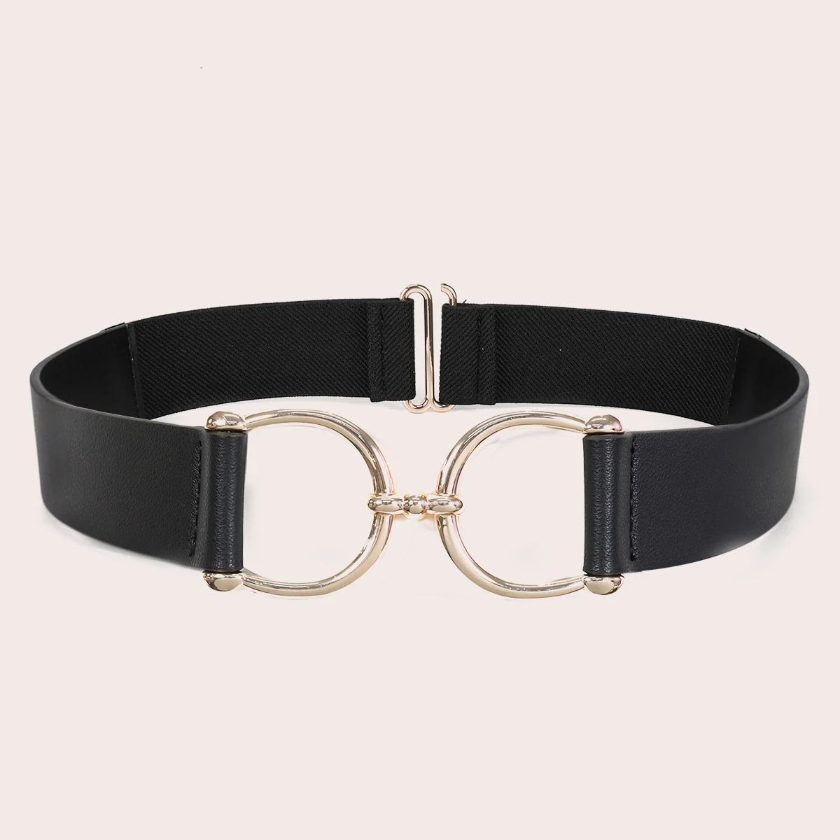 Fashion Golden Double  Buckle Wide Elastic Canvas Stock Women Belt for Ladies Cinch Stretch Belt Waistband Elastic Waistband