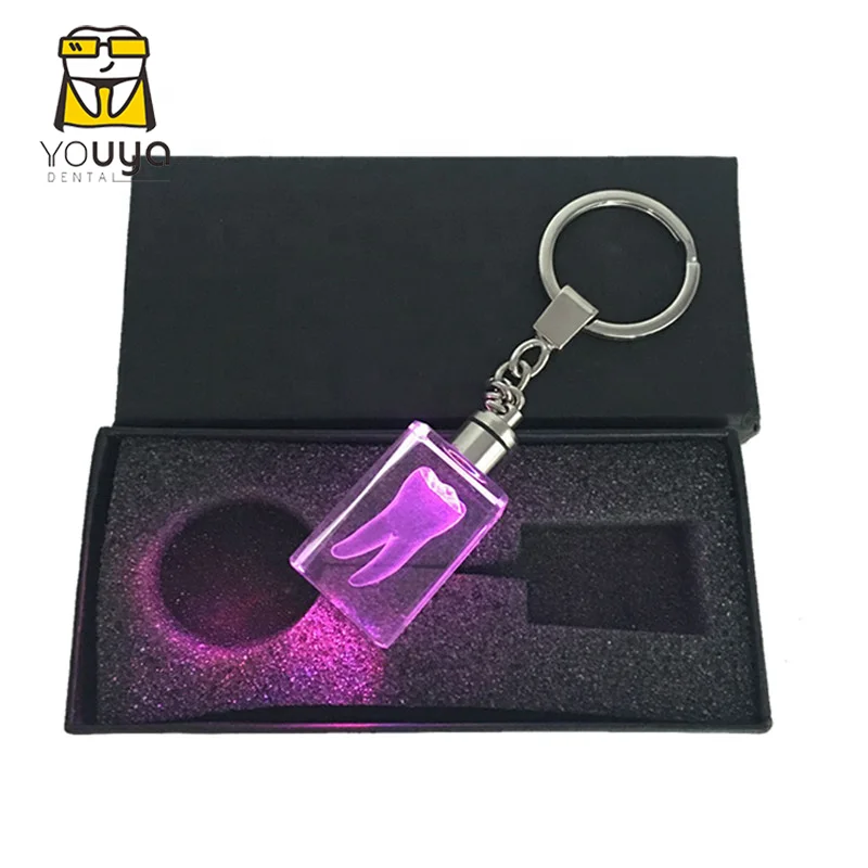 New Designed LED Light Crystal Dental Tooth Shaped Keychain