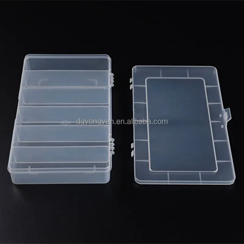 Whole sale 6 compartments rectangle transparent plastic storage box with fixed dividers