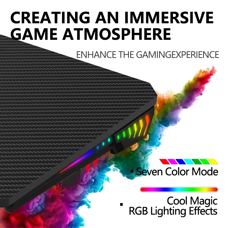 Modern Large Carbon Fiber Desktop Computer Desk for Gaming Pc Picture Black Colorful Rgb Gaming Desk with Headphone Hook