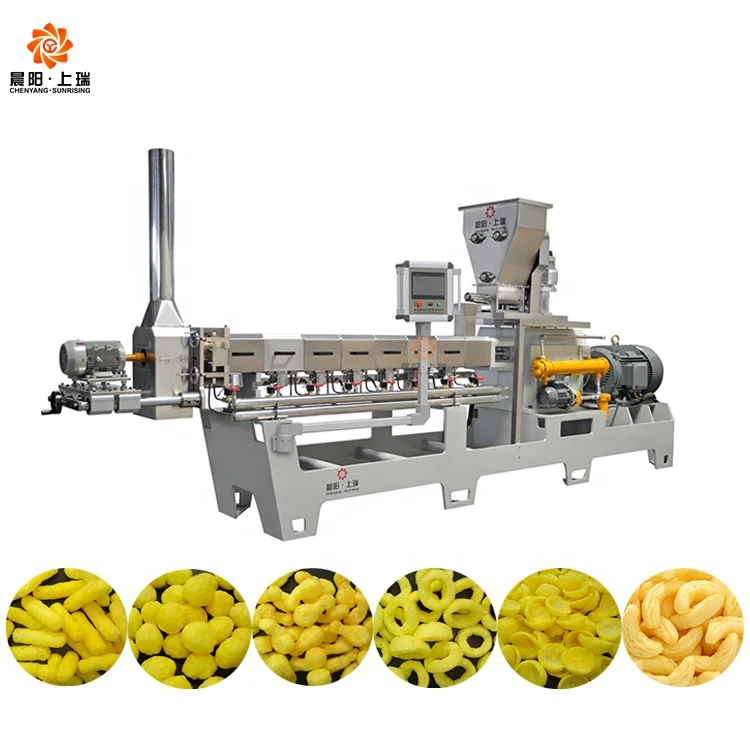 Automatic corn puff snacks food extruder cheese ball making machine plant