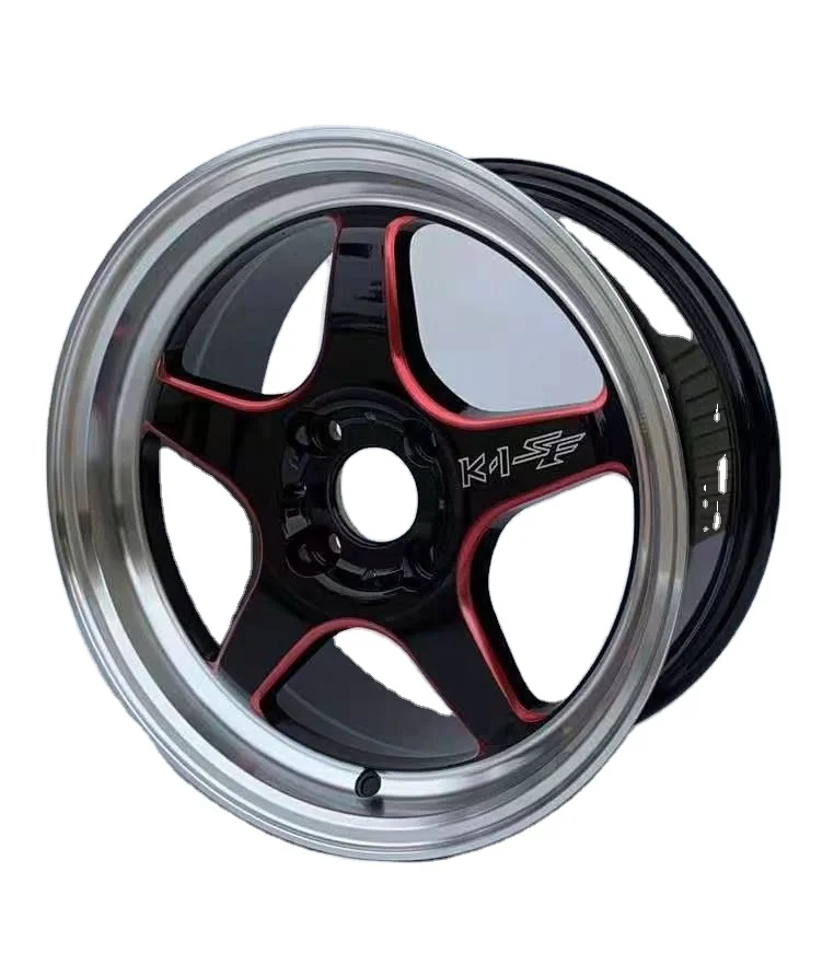 004 15 Inch Aluminum Alloy Car Wheel Rims 4 Hole 4*100 Black Silver Edge Black Machine Face Wheels For Japanese Cars