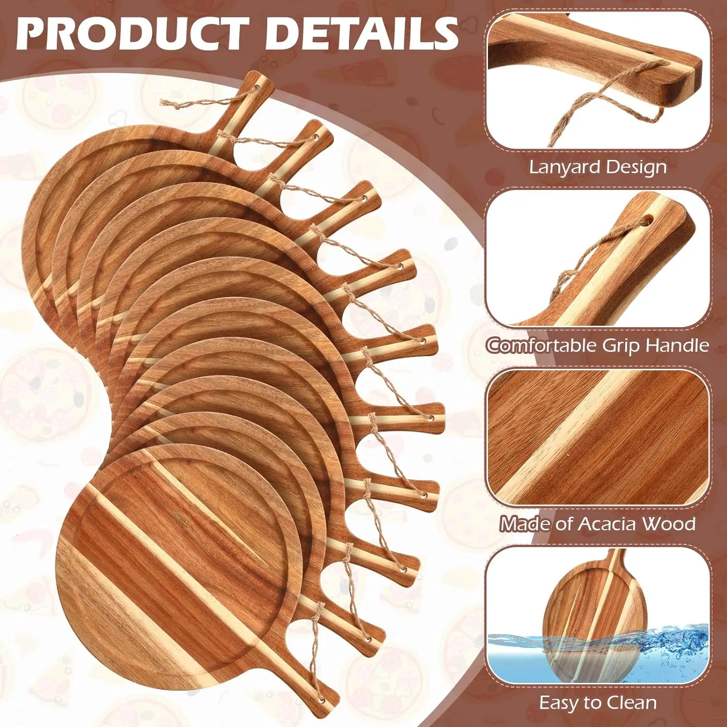 The Industry Wholesale Healthy Custom Acacia Wood Round Wine Cheese Pizza Breakfast Food Aperitif Chopping Board With Handle