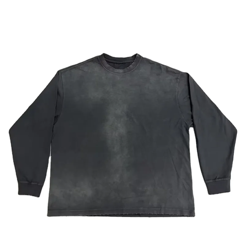 TS1833 100% Cotton T Shirt Washed Long Sleeve Tshirt Blank Logo Custom Distressed Tee Shirts Embroidery for Men