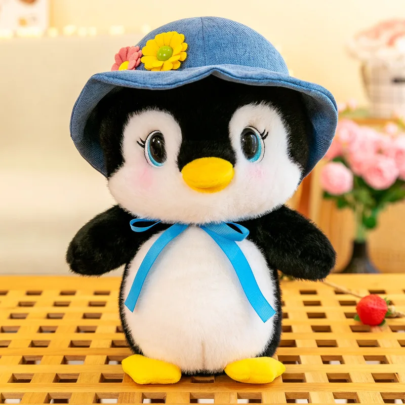 Penguin plush pillows Penguin plush toy Flower Hat Penguin Bedroom Decoration