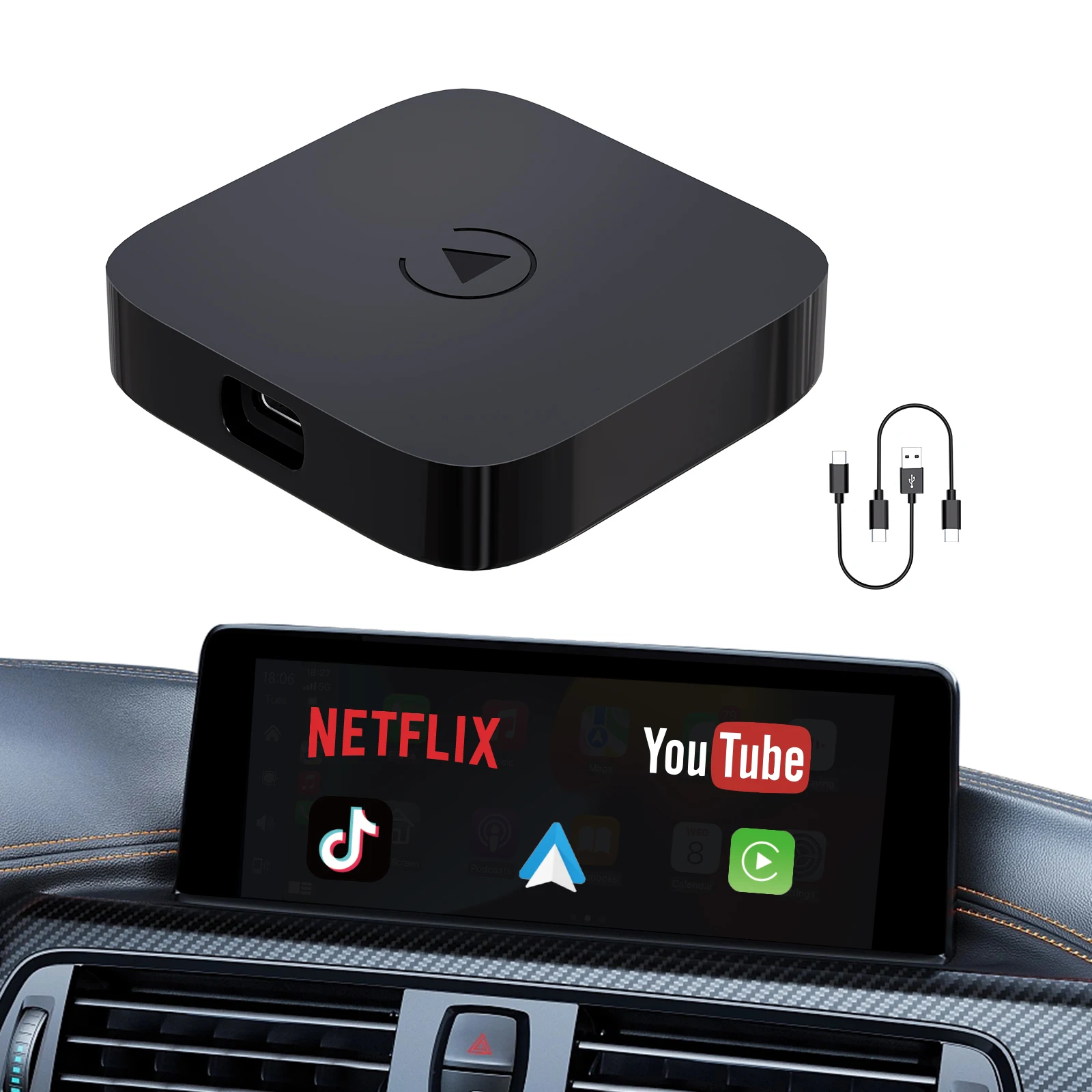 Rejuvauto Ai Box Android 12 Streaming Box Wireless CarPlay Dongle Android Auto Adapter for iPhone Apple with Netflix YouTube