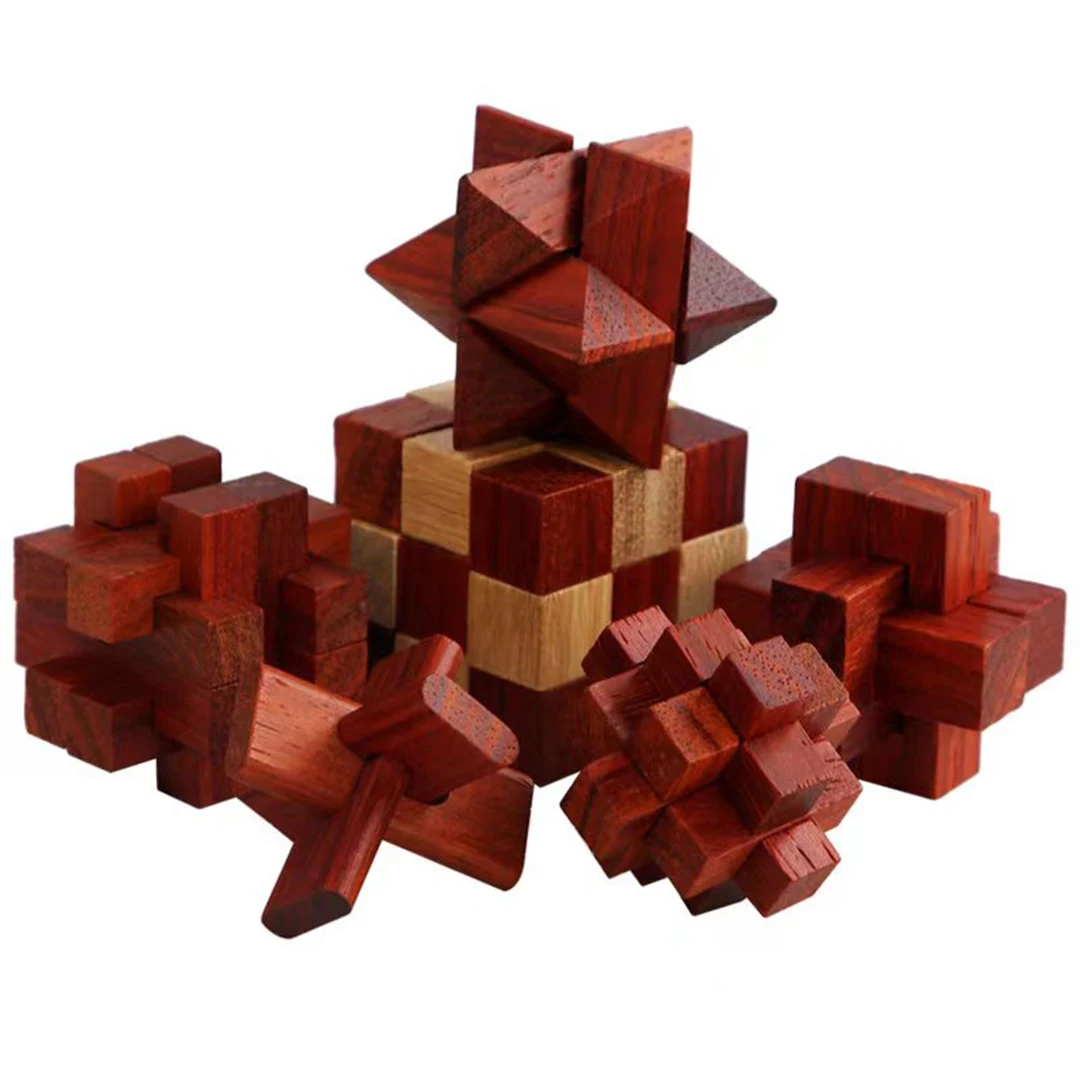 Wooden Puzzle Box Set (6 Games) - Challenging Brain Teasers 3D Puzzles for Adults with Decorative Storage Box Glass Lid