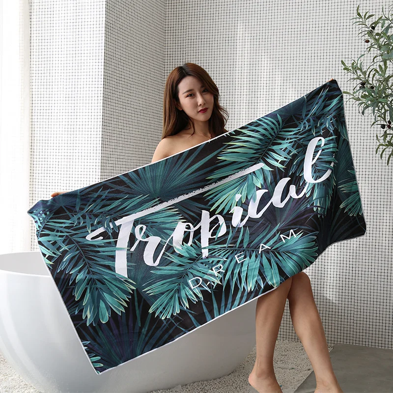 Stock custom design digital printing  high quality promotional double side jacquard pool sand free Beach towel terry cheap price