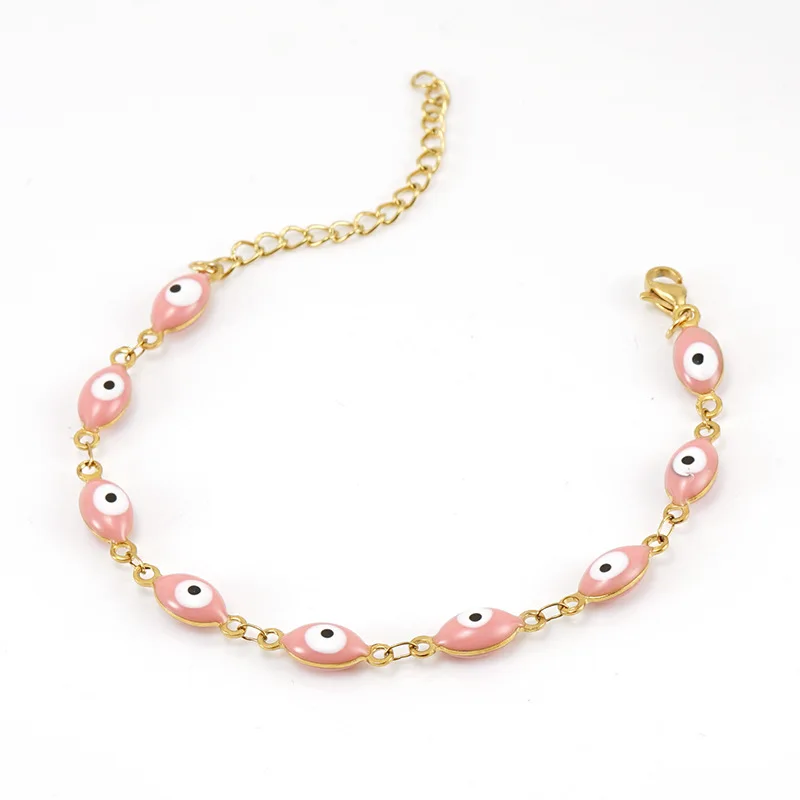 Wholesale New Fashion Summer 18K Gold Plated Jewelry for Girls Turkey Eye Oval Shape Colorful Stainless Steel Bracelet Supplier
