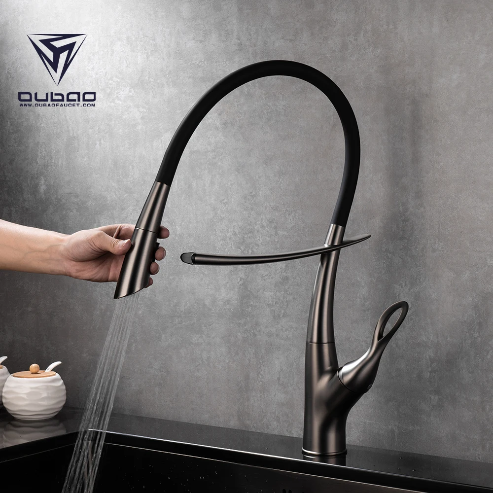 China Single Handle Gun Gray Hot And Cold Pull Out Two Ways Wash Sink Mixer Tap Black Silicon Hose Flexible Kitchen Faucet