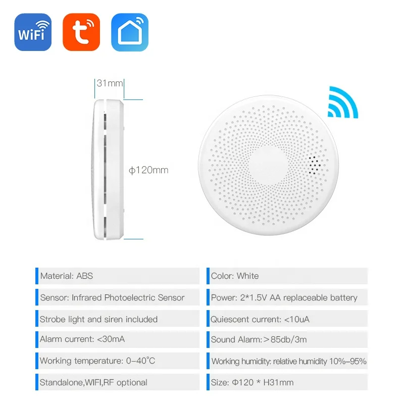 Tuya Smart Life App 2 IN 1 CO Detector Alarm Smoke Detector 28.5mm Super Thin Wifi Carbon Monoxide Alarm