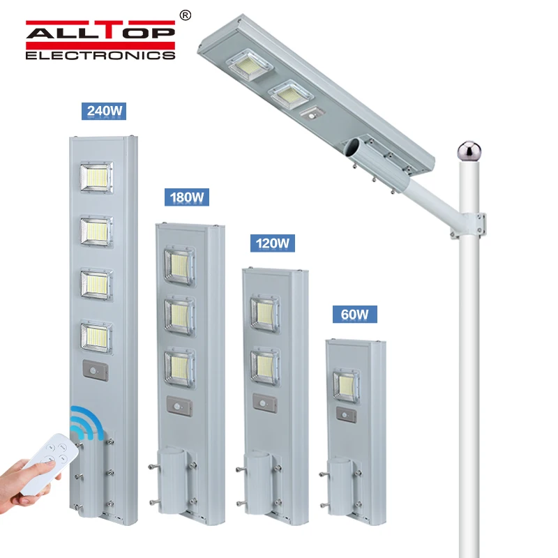 ALLTOP High Brightness Outdoor Lamp Waterproof Ip65 60 120 180 Watt All In One Solar LED Street Light