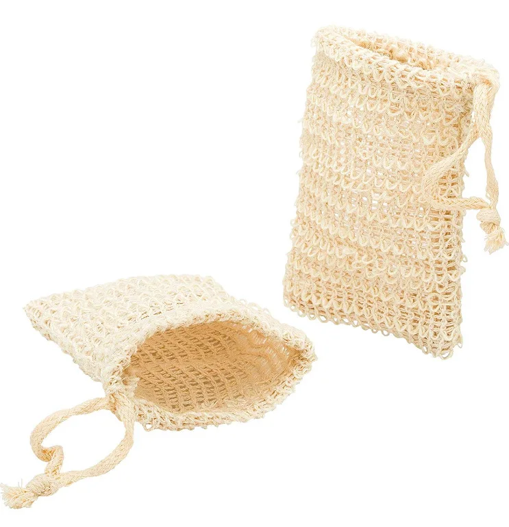 9*14cm eco natural hemp cotton soap pouch wholesale mesh exfoliating soap saver sisal soap bag