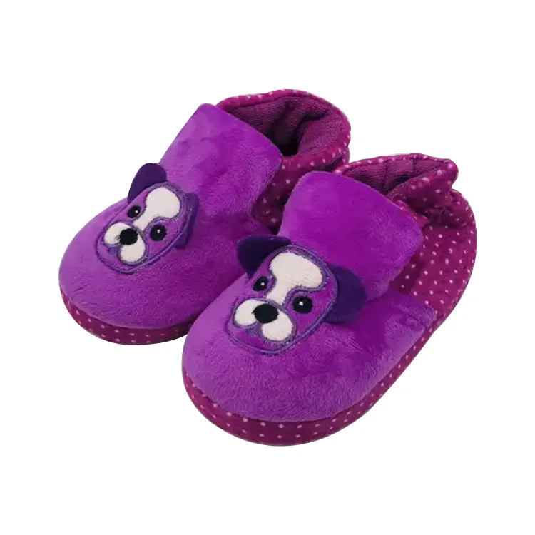 Girls Cute Puppy Plush House Slippers Toddler Little Kids Warm Soft Elastic Band Back Fuzzy Slippers Nonslip Winter Slippers