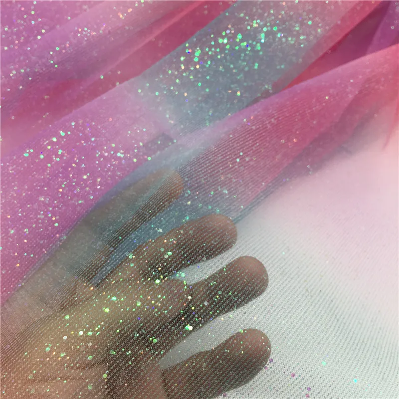 10Yard/roll 15cm Rainbow Glitter Tulle Roll Sequin Crystal Organza Sheer Fabric DIY Craft Tutu Skirt Home Wedding Decor