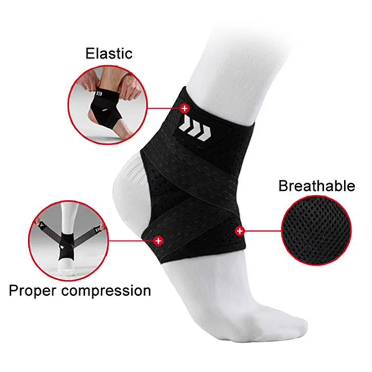 Sports Protector Compression Basketball Elastic Black Ankle Supports Sleeve Brace for Climbing Running Tennis Workout Fitness
