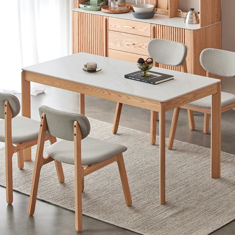 Cheap 4 Chairs Dining Room Table and Chair Set Modern Classic OAK Wood Dining Table Set