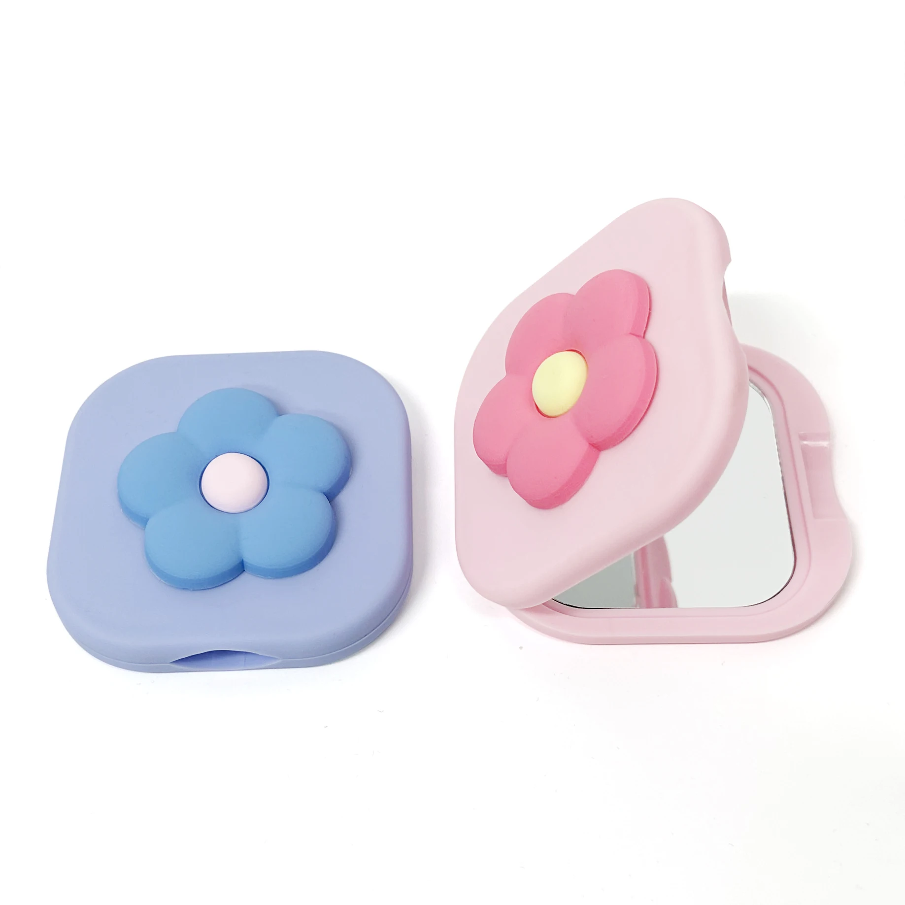 New Design PVC Sticker Rubber Coating Makeup Mirror, Square Double Sided Customized Makeup Mirror