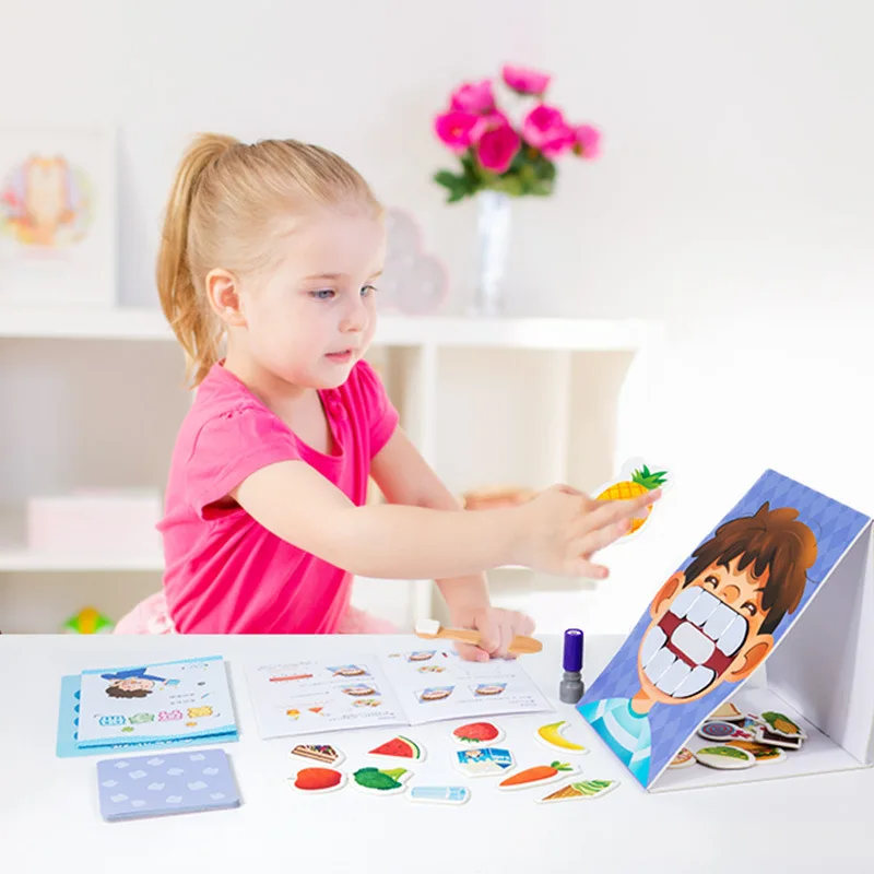 Baby Tooth Defence Toy Formation of Good Habits Game Life Skill Children Early Educational Tooth Brushing Wooden Toys for Kids