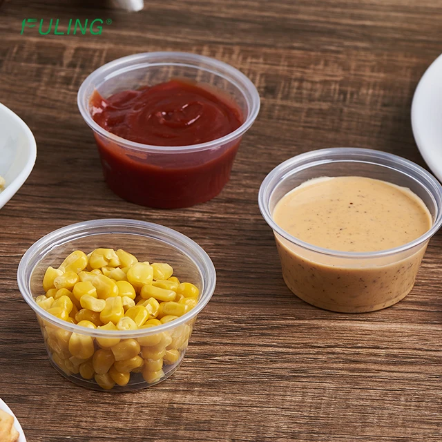 FULING 3.25 oz Plastic PP Sauce Cup Clear/Black Custom 0.75 oz 1oz 1.5oz 2oz  4oz 5oz 5.5 oz Disposable Portion Cup For Sauce