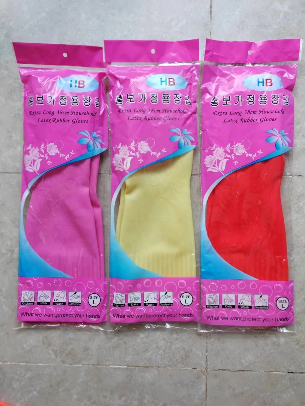 110g extra long sleeve Korea household cleaning waterproof latex gloves kitchen gloves usage cleaner funky rubber gloves