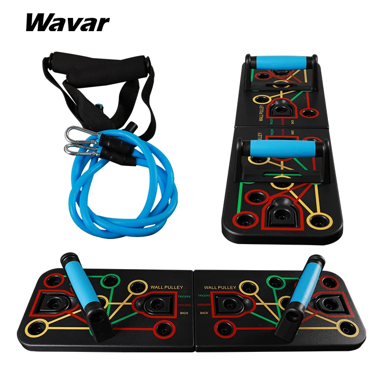 Foldable Push-up Rack Stands Set Portable Body Building Strength Training Push Up Board Set with Resistance Bands