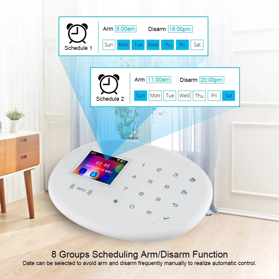 KERUI WIFI GSM Home Security Alarm System With 2.4 inch TFT Touch Panel APP Control Wireless Smart Home Burglar Alarm IP Camera