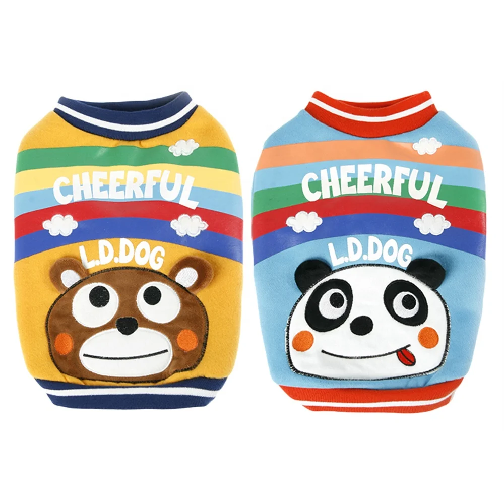 Cute Panda Bear Printed Fleece T-Shirt Colorful Spring Pet Clothes for Dogs XL Size Cartoon Style Apparel