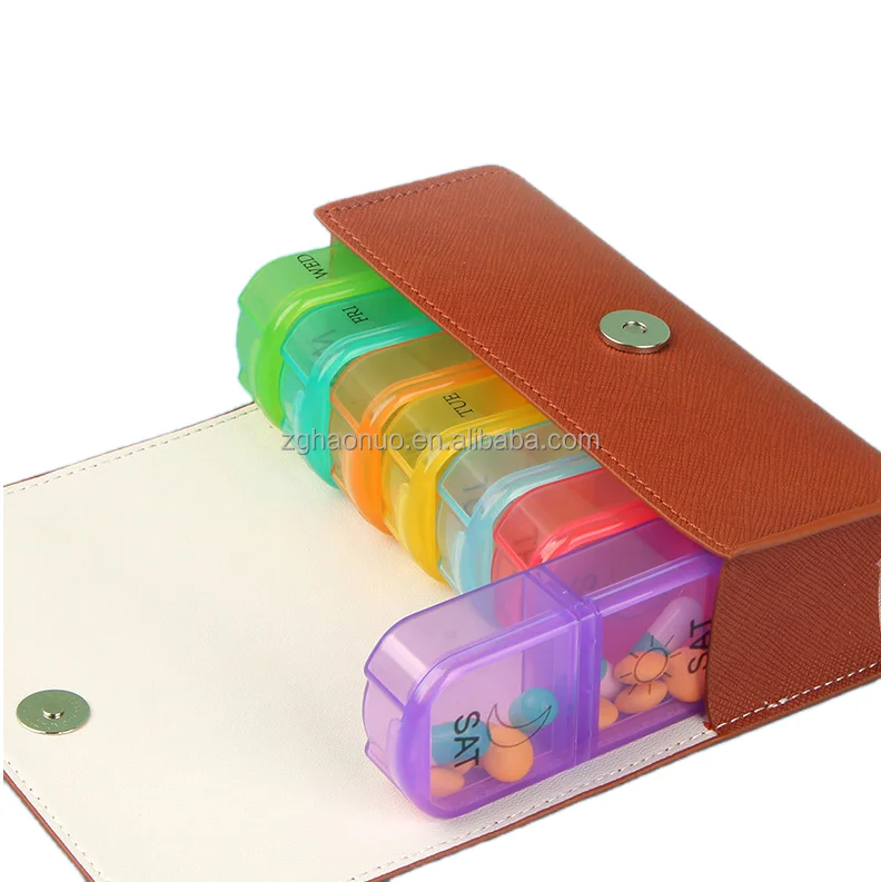 new  Weekly Pill Organizer PU Leather Sheath 14 Grids 7 Day A.M/P.M Pill Box organizer vitamins fish oils pills supplements