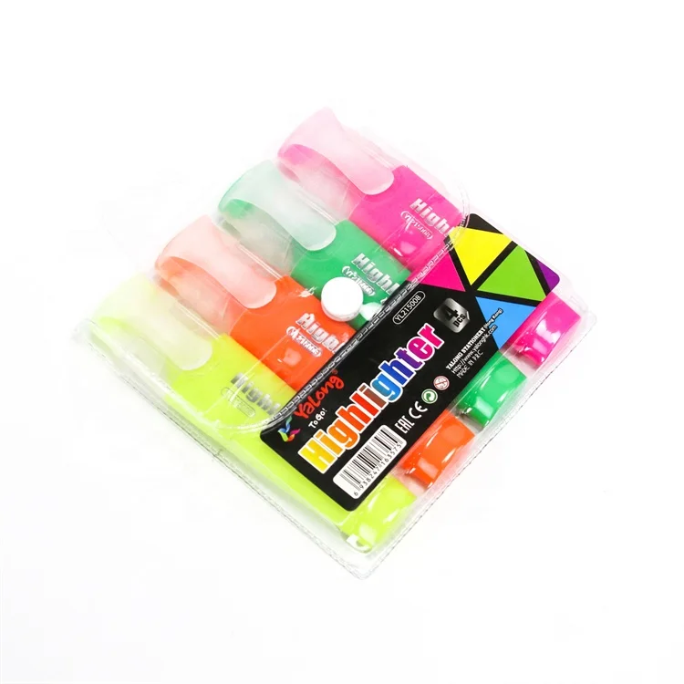 Yalong brand promotional gift highlighter pen marker 4 color mixed in a PVC package pastel highlighter