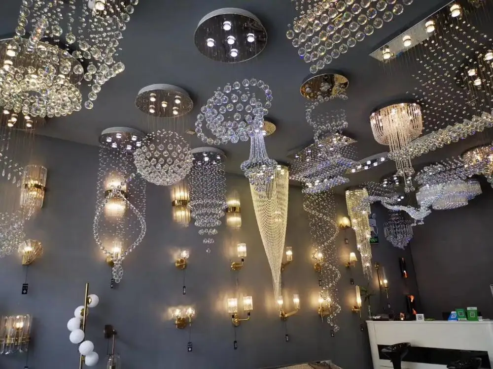 Modern LED Crystal Ceiling Pendant Light Rectangular Raindrop Wave Crystal Chandelier