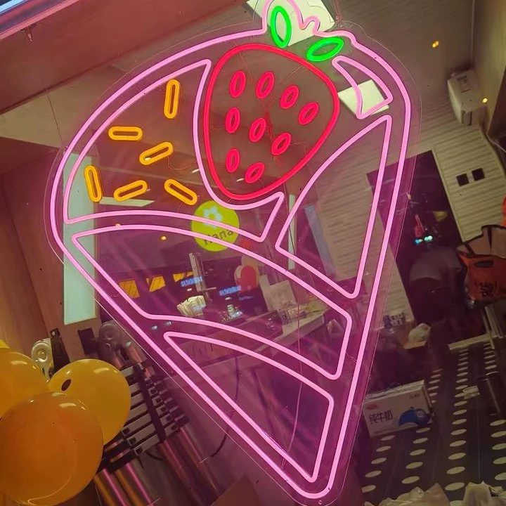 Pink Strawberry Drop Shipping Custom Logo Neon Light Wedding Sign Business Advertising Logo Neon Sign