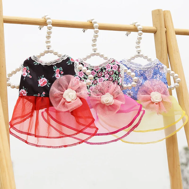 Hot Sale New Spring Summer Pet Clothes Cat Hanbok Supplies Small And Medium-sized Dog Floral Skirt  Wedding Dress