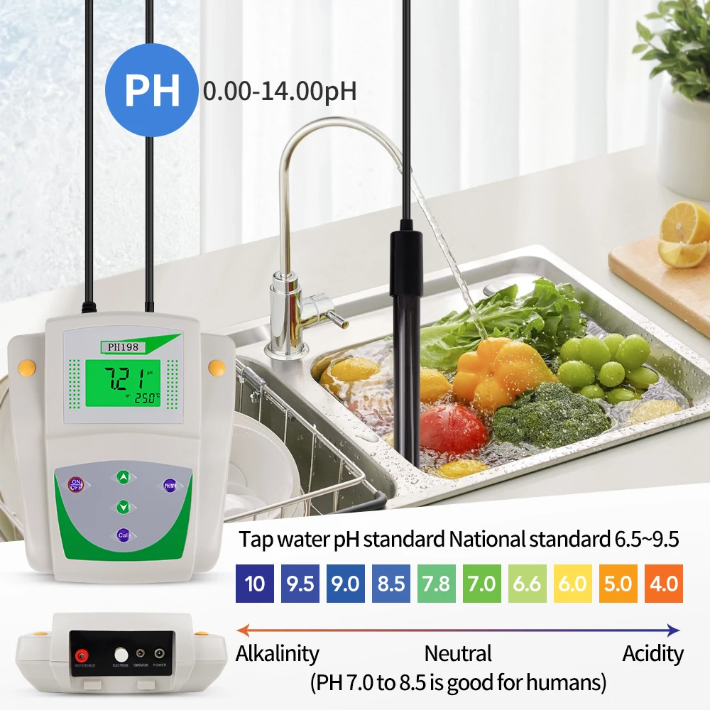 Environmental Monitoring Digital LCD Display Table PH Detator Benchtop 2 in1 PH Temperature Meter with electrode