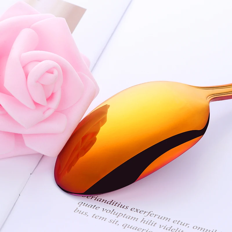 Stainless Steel cutlery set Knife Spoon Fork knife 5pcs Rainbow Titanium Cutlery for party event Gradient Red Coffee